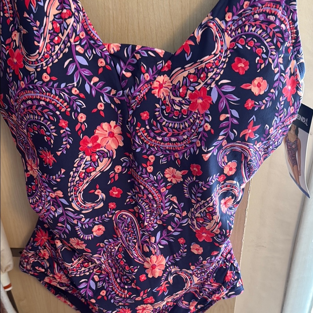 Lands' End Purple Asymmetrical Bodysuit Swimwear